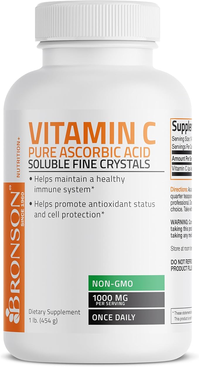 Vitamin C Powder Pure Ascorbic Acid Soluble Fine Non GMO Crystals – Promotes Healthy Immune System and Cell Protection – Powerful Antioxidant - 1 Pound (16 Ounces)