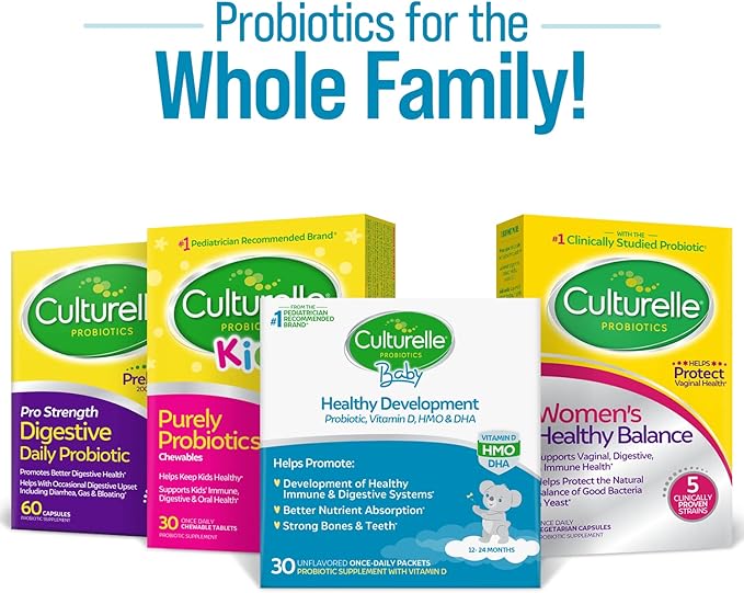 Culturelle Baby Healthy Development Probiotic, Vitamin D,HMO & DHA Packets, Helps Promote a Healthy Immune System&Digestive System* in Babies & Kids Ages 1+,Gluten Free & Non-GMO, 30 Count (Pack of 1)