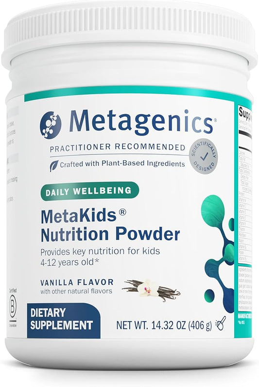 Metagenics MetaKids Nutrition Powder - Kids Multivitamin Powder - With Prebiotics, DHA, Protein & Amino Acids - Complete Protein - Non-GMO & Gluten Free - Vanilla - 13.33 oz