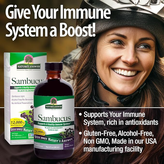 Nature's Answer Alcohol-Free Sambucus Dietary Supplement 8oz Liquid | Immune Support | Antioxidant Boost | Gluten-Free, Vegan, Non-GMO | Single Count