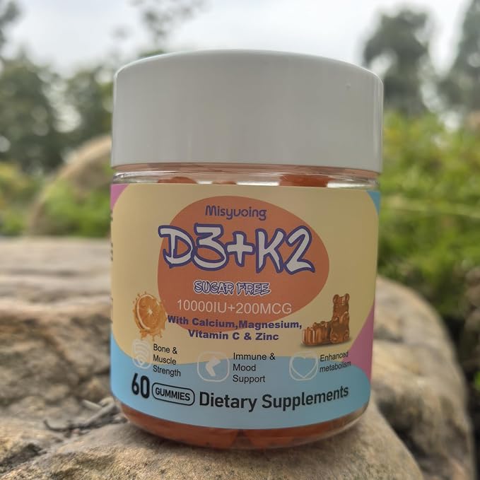 Vitamin D3 K2 Gummies Sugar-Free,Vitamin D3 10000 IU with K2 200mcg,VitaminC,Calcium,Magnesium,Zinc,Support for Bones,Joints,Muscles,Nerves,and Immune System