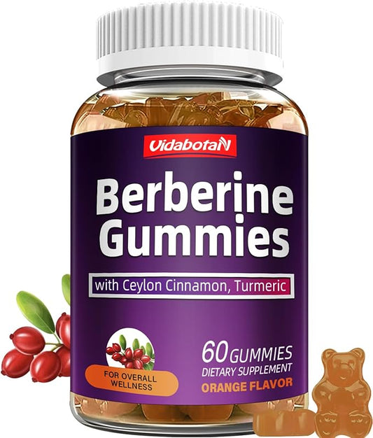 Berberine Gummies with Ceylon Cinnamon， 2000mg Berberine HCI Supplement for Men & Women, Orange Flavored Vegan Sugar Free Gummies (60 Count)(Pack of 1)