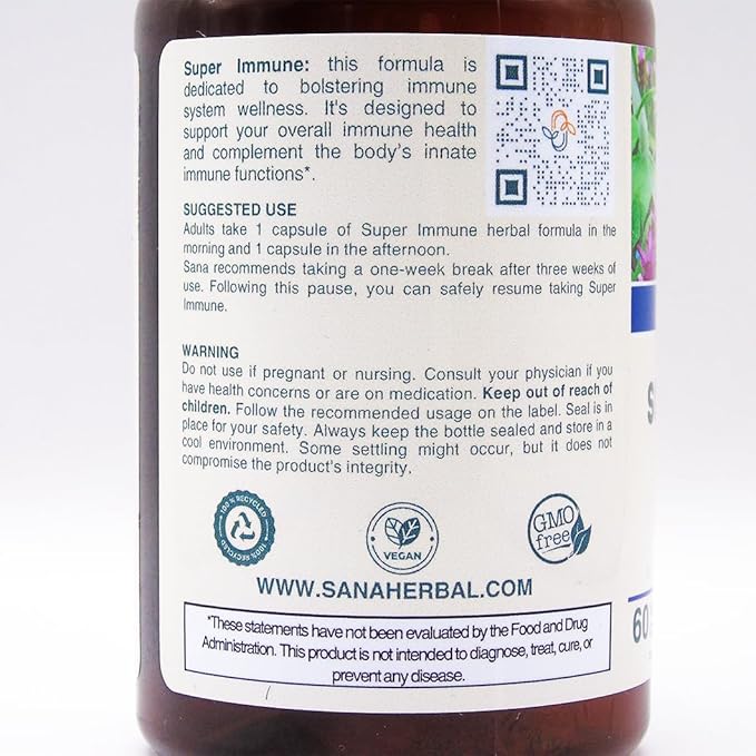 Super Immune – Antioxidant Polyherbal Blend with Vitamin C, Organic Echinacea, Goldenseal & Cayenne | Immune Support Supplement for Women & Men | 60 Capsules | by Sana Herbal & Dr. Marco Sikaffy