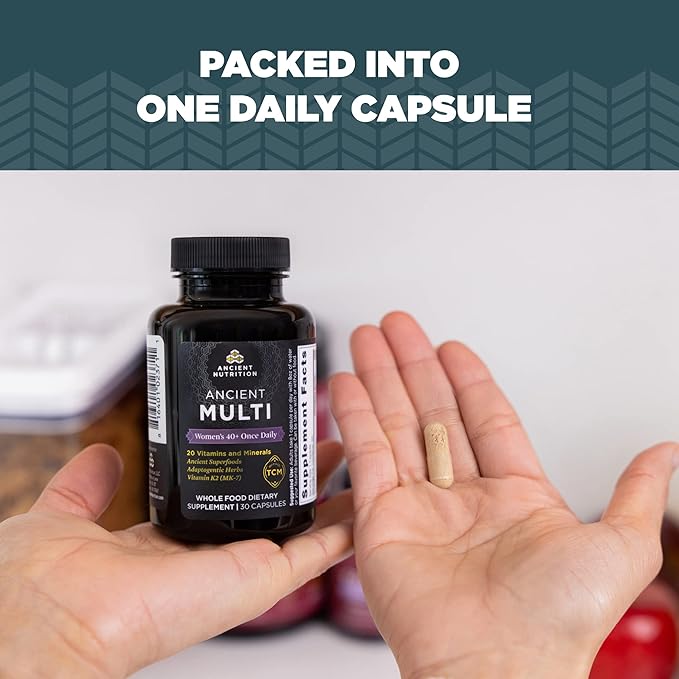 Ancient Nutrition Multivitamin for Women, Ancient Multi Women's 40+ Once Daily Vitamin Supplement, Vitamin B, Vitamin C and Vitamin K2, Folate and Iron Supplement, Supports Bone Health, 30ct