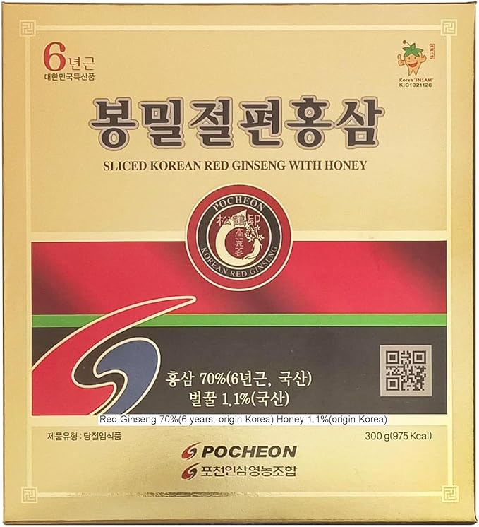 Pocheon 300g(10.6oz) 6Years Korean Panax Red Ginseng Slice with Honey, Saponin, Natural Immune Support