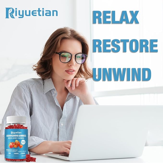 Ashwagandha Gummies for Women & Men - Stress Relief, Immune Support & Increased Energy - Sugar Free, Vegan - Organic Ashwagandha Root Supplements Gummy- Natural Strawberry Flavor (60 Count)