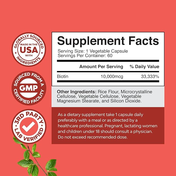 Pure + Potent Biotin Vitamins – Promotes Hair Growth + Prevents Hair Loss - Introduces Better Skin Nails - Natural Supplement for Men and Women- Helps Promote Faster Metabolism