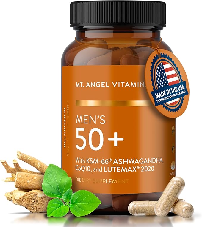 Mt. Angel Vitamins - Daily Mens Multivitamin 50+ Adult Formula with Iron, Calcium, KSM-66 Ashwaganda, and a Potent Proprietary Herbal Blend of The Best Mens Vitamins - 60 Count Capsules