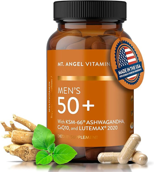 Mt. Angel Vitamins - Daily Mens Multivitamin 50+ Adult Formula with Iron, Calcium, KSM-66 Ashwaganda, and a Potent Proprietary Herbal Blend of The Best Mens Vitamins - 60 Count Capsules