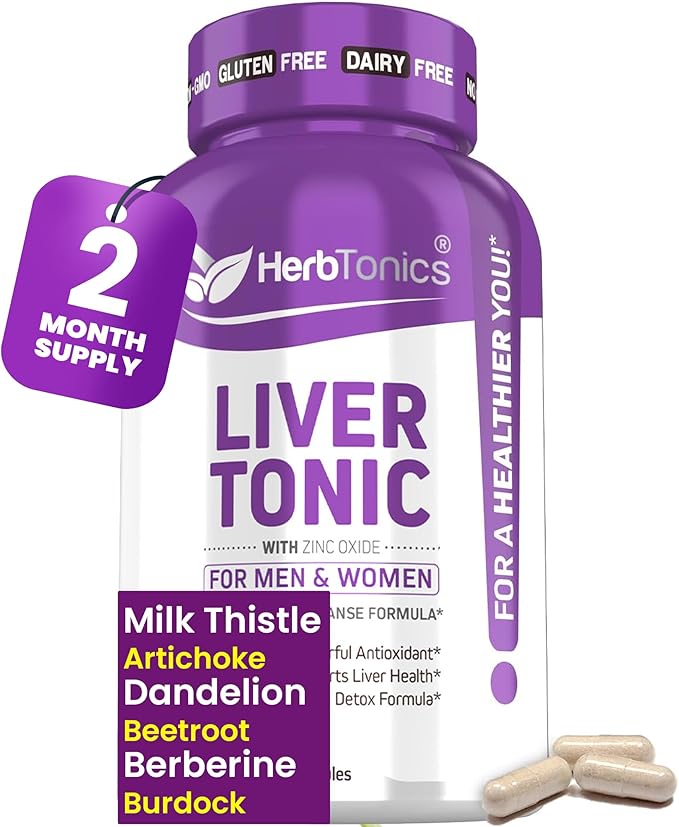 Herbtonics Liver Cleanse Detox & Repair | 20-in-1 Liver Detox Complex | Milk Thistle Supplement with Artichoke, Dandelion, Turmeric, Berberine | Dose for Your Liver | 120 Vegan Capsules