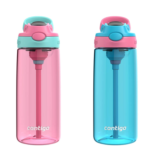 Contigo Aubrey Leak-Proof Spill-Proof Water Bottle, 20oz. 2 Pack, Azalea/Jade & Blue Raspberry/Azalea