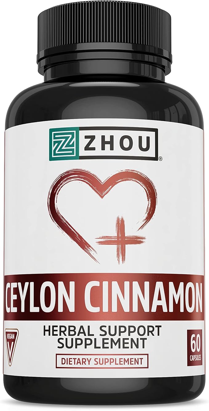 Zhou Ceylon Cinnamon | Supports Heart Health and Joint Mobility | True Cinnamon Native to Sri Lanka | 30 Servings, 60 CT