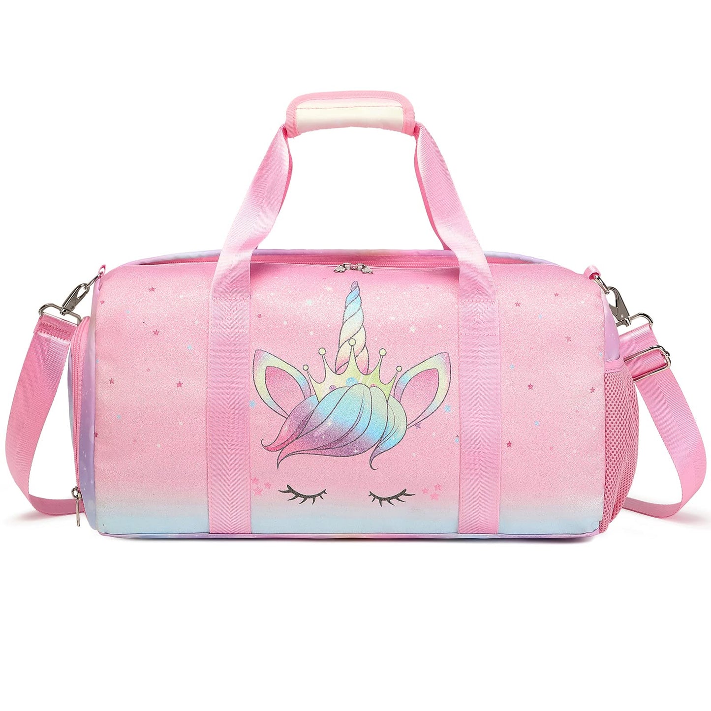 Dance Bag for Girls Unicorn Glitter Rainbow Duffle Bag Ballet Bag for Girls Travel Overnight Bag Girls Sports Gym Bag with Shoe Compartment