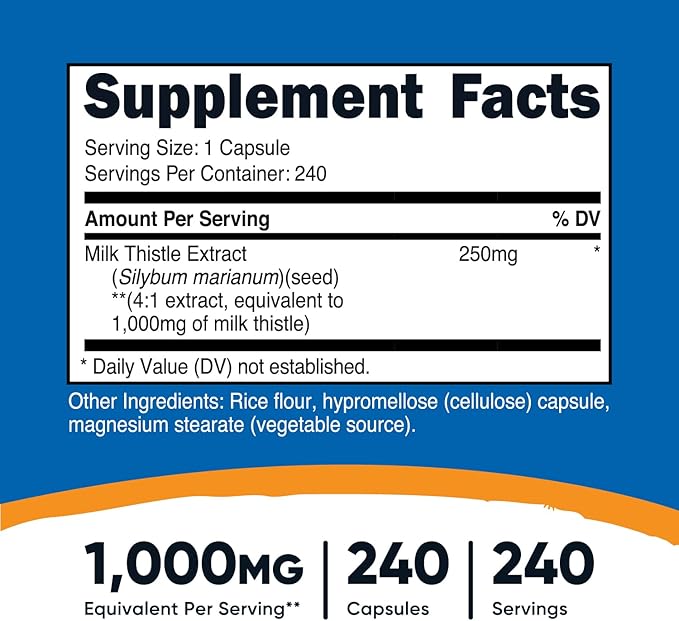 Nutricost Milk Thistle 1,000mg Equivalent, 240 Capsules - 250mg of 4:1 Extract - Vegan, Non-GMO and Gluten Free