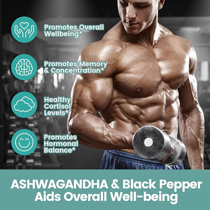 Ashwagandha Vegan Capsules is from Ashwagandha Powder & Root Extract KSM-66 | Black Pepper Extract | Releases Stress & Boosts Energy | Promotes Quality Sleep | 60 Coun