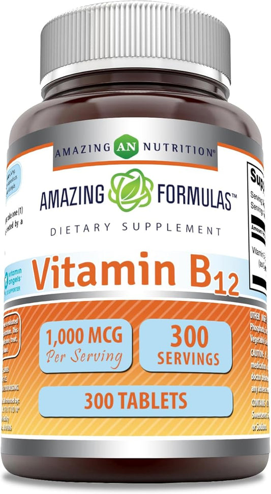 Amazing Formulas Vitamin B12 Supplement | 1000 Mcg per Serving | Tablets | Non-GMO | Gluten-Free | Made in USA (1 Pack, 300 Count)