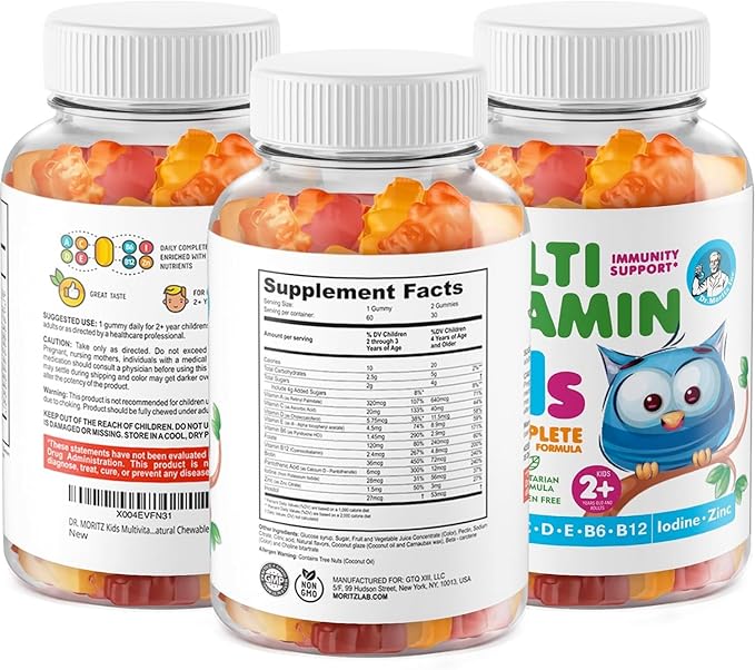 DR. MORITZ Kids Multivitamin Gummies - with Kids Vitamins A C D E B6 B12 Zinc and More - Complete Daily Support - Vegetarian and Non-GMO, 2 Pack (120 Count)