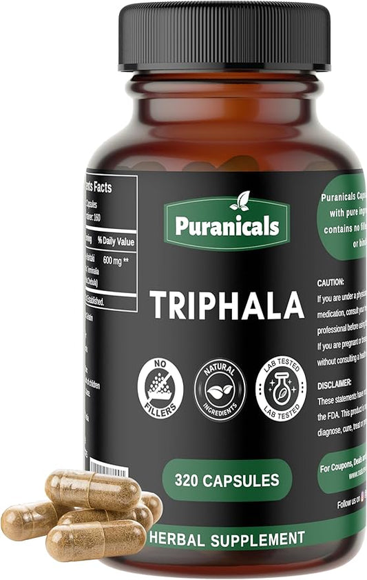 Triphala Premium 320 Capsules Non-GMO and Gluten Free | Herbal Supplement | 600 mg Per Serving | Made with Amla Bibhitaki Haritaki Powder