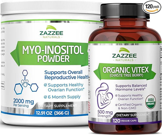 Zazzee Myo-Inositol Powder and USDA Organic Vitex Capsules, Vegan, All-Natural and Non-GMO