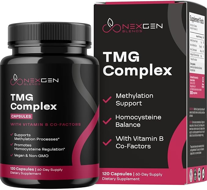 TMG Trimethylglycine Supplement with Methyl B Complex - 500mg Betaine TMG Supplement with Methylated Vitamin B Co Factors for Homocysteine Heart & Liver Support - Vegan & Non-GMO (2 Month Supply)