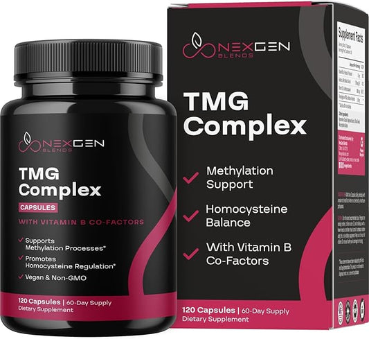 TMG Trimethylglycine Supplement with Methyl B Complex - 500mg Betaine TMG Supplement with Methylated Vitamin B Co Factors for Homocysteine Heart & Liver Support - Vegan & Non-GMO (2 Month Supply)