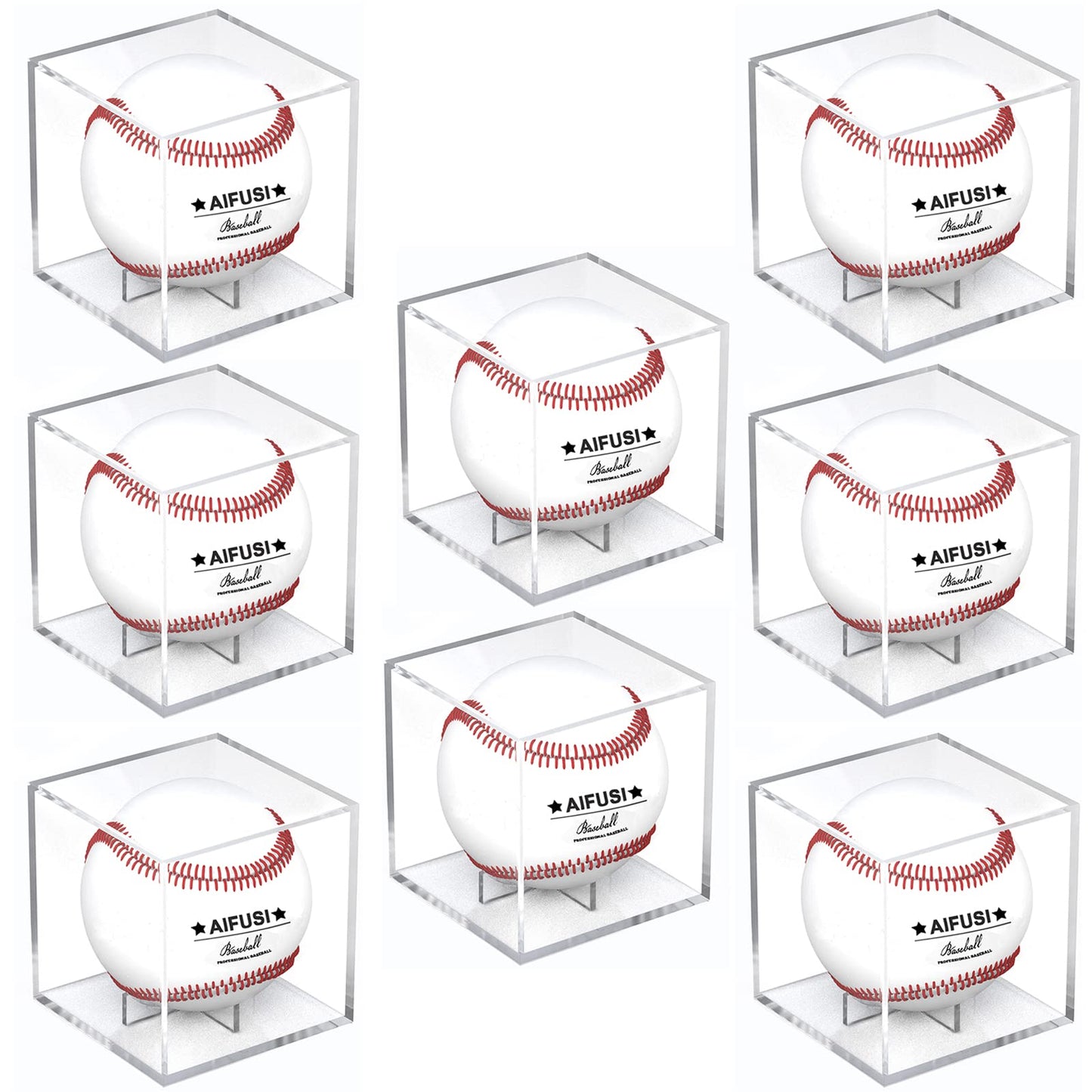 Baseball Display Case, UV Protected Acrylic Cube Baseball Holder Square Clear Box Memorabilia Display Storage Sports Official Baseball Autograph Display Case - Fits Official Size Ball(8 Pack
