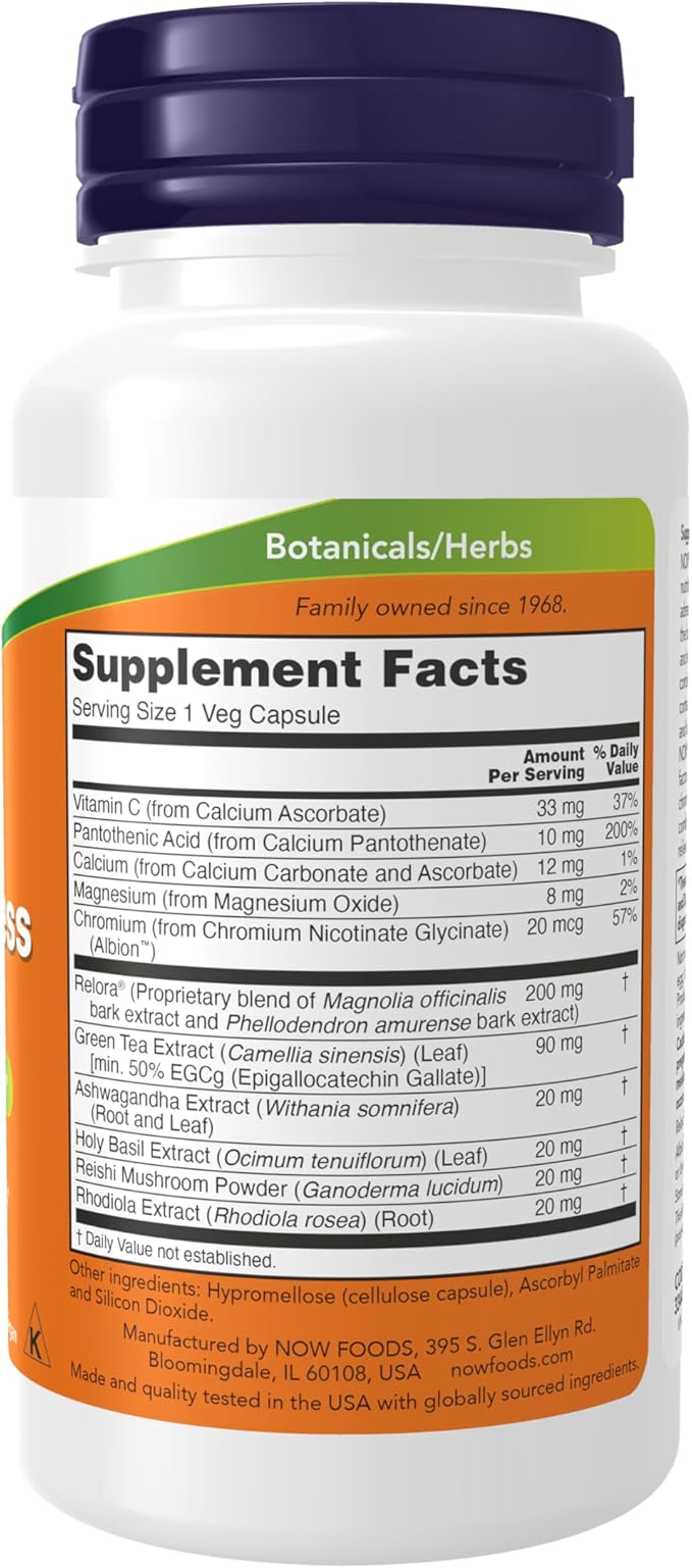 NOW Foods Supplements, Adrenal Stress Support, Cortisol Support Formula* with Relora®, For Typical Everyday Stress*, Appetite Management*, 90 Veg Capsules