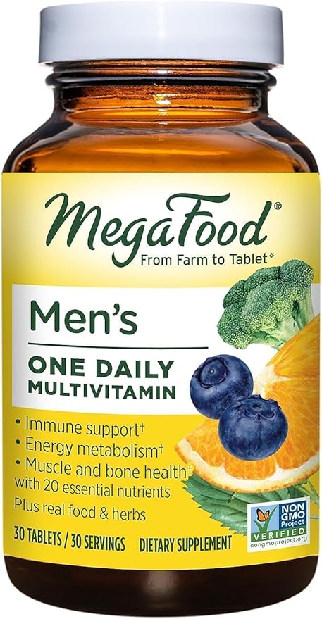 MegaFood One Daily Mens Multivitamins - Multivitamin for Men - Vitamin C, Vitamin D3 & Vitamin B12 - Muscle, Energy Metabolism & Immune Support - Vegetarian, Gluten Free - 30 Tablets, 30 Servings