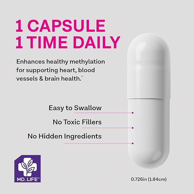 MD Life L-Methylfolate 5mg - Professional-Grade Active Methylfolate Supplement - Maximum Potency MTHFR Supplements - L methylfolate 5mg 120 Capsules - Essential Amino Acids