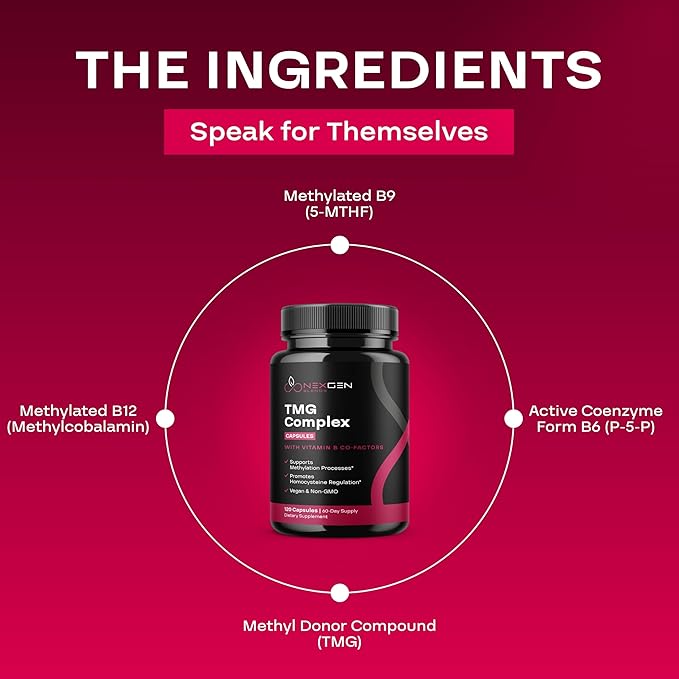 TMG Trimethylglycine Supplement with Methyl B Complex - 500mg Betaine TMG Supplement with Methylated Vitamin B Co Factors for Homocysteine Heart & Liver Support - Vegan & Non-GMO (2 Month Supply)