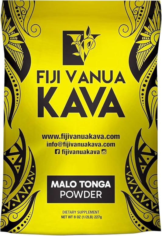 Fiji Vanua Kava-Malo Tonga Kava Drink Powder, Medium Grind Traditional Kava Root Powder, Easy to Prepare Kava Root Powder with Smooth and Creamy Taste, Premium, 8oz