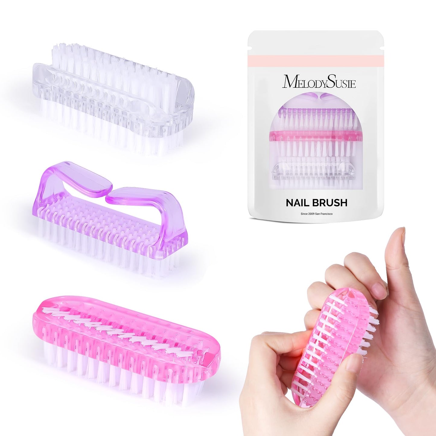 Melodysusie All in One Nail Brush Set, 3 Pack Nail Brushes for Cleaning Fingernails, Nail Dust Brush and Cleaner Scrubbing Set Manicure Pedicure Tools for Men and Women