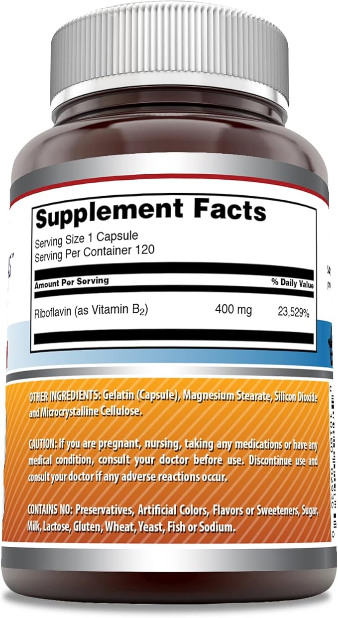 Amazing Formulas Riboflavin 400mg 120 Capsules Dietary Supplement | Non-GMO | Gluten Free | Made in USA