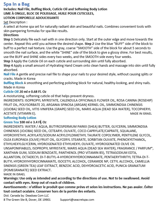 SEACRET NAIL CARE COLLECTION: Dead Sea Mineral Fingernail & Toenail DIY Salon Manicure Treatment Set with File, 3-Way Buffer Block for Shine, 1 Oz Cuticle Oil, & 6.8 Oz Body Lotion Kit