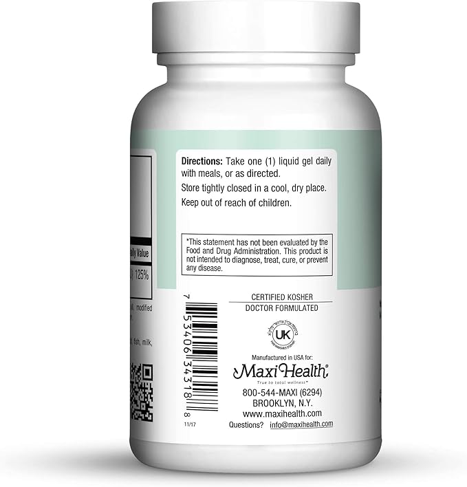 Maxi Health Vitamin D3 1000 IU Dietary Supplement - Easy to Swallow - Odorless & Tasteless - Supports Calcium Absorption, Immune Health and Bone Health in Adult Women & Men - 180 Liquid Gels