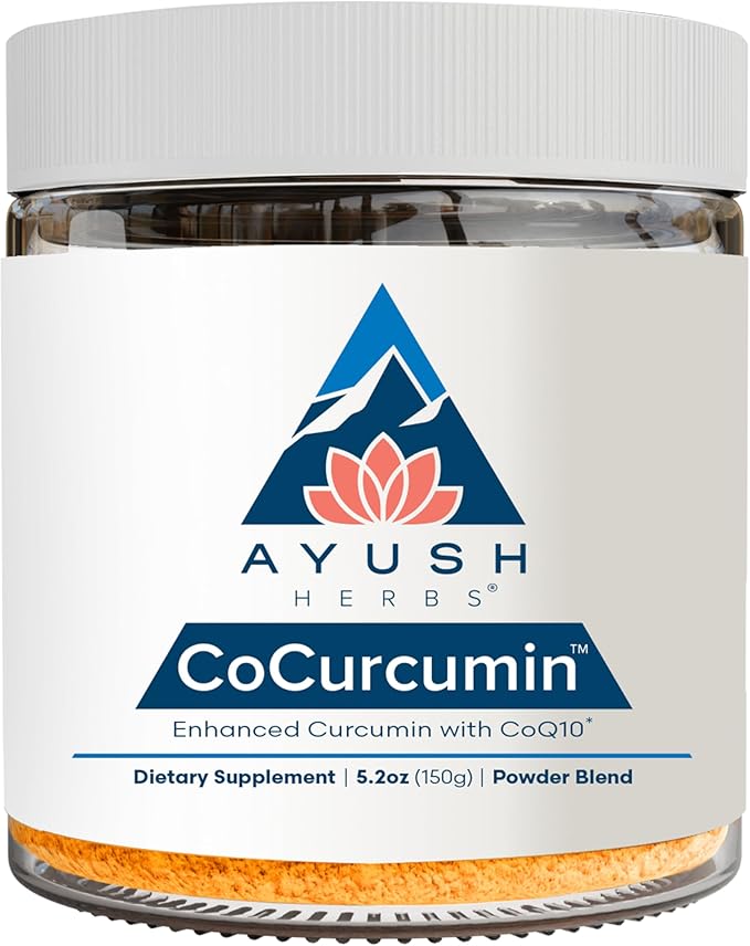 Ayush Herbs CoCurcumin - Turmeric Powder, Curcumin Powder with Black Pepper, CoQ10, MCT Oil for Glowing Skin, Joint, Muscle, and Gut Health - 4.2 Oz Jar (30 Servings)
