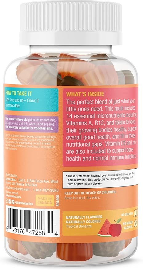 The Complete Kids Multi - Vitamin A, Folate, Zinc Gummies for Immunity Support -Easy to Chew- NonGMO, Allergen Gluten Sugar Free - Tropical Bonanza Flavored Gummy Vitamins - 60 Count