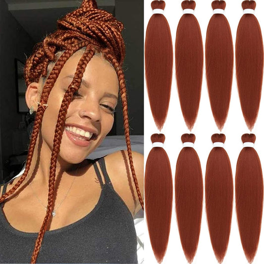 Dark Ginger Braiding Hair Pre Stretched 26 Inches Copper EZ Braiding Hair Yaki Texture 8 Packs/Lot Braid Hot Water Setting Professional Synthetic Braiding Hair for Crochet Hair Extensions (8Pcs,#350)