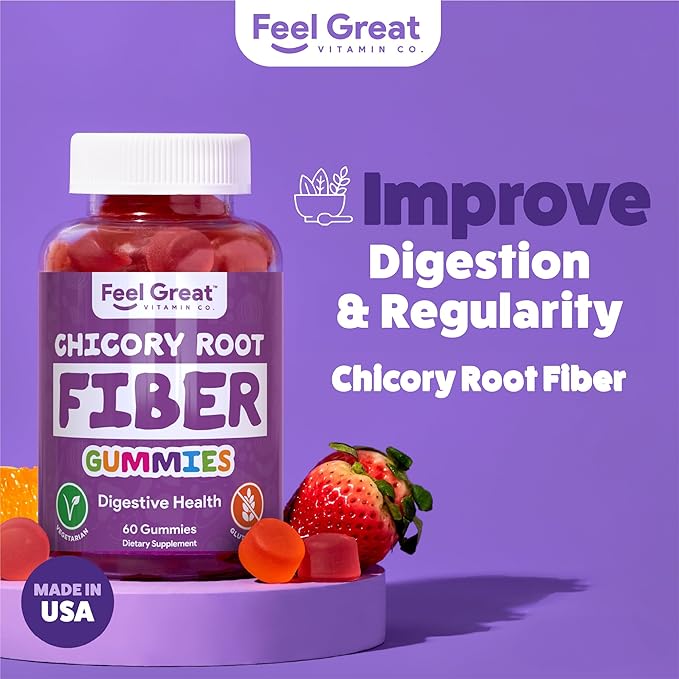 Prebiotic Fiber Gummies by Feel Great Vitamin Co (60 Gummies) | Helps Improve Digestive Health, Restore Natural Gut Flora, and Support Overall Health & Immunity* | Vegetarian & Vegan Friendly Chew