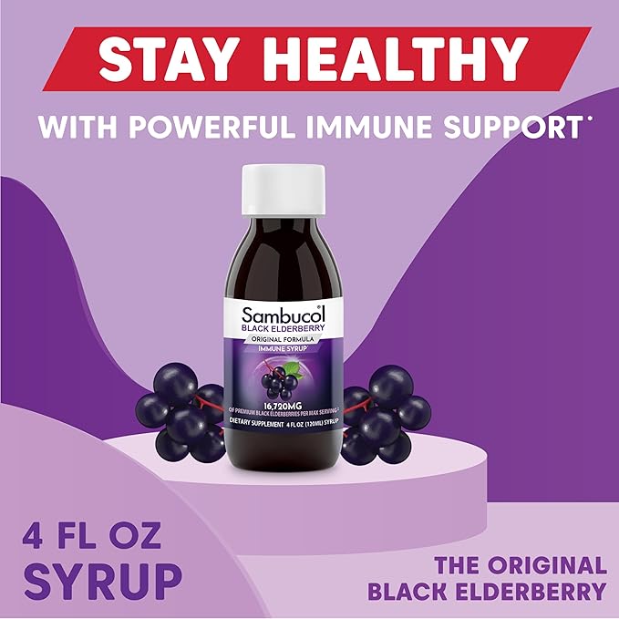 Sambucol Black Elderberry Syrup - Sambucus Elderberry Syrup, Black Elderberry Liquid, Immune Support for Kids and Adults, High Antioxidants, Gluten Free - Original Formula, 4 Fl Oz, 2-Pack