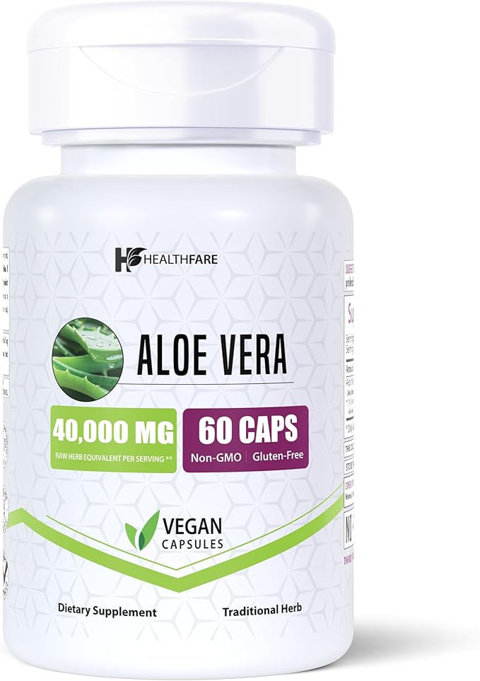 Aloe Vera Capsules Supplement, 40,000mg | 60 Veg Capsules | Non-GMO | Gluten-Free | Made in The USA