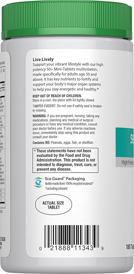 Rainbow Light - 50+ Mini-Tablet Food-Based Multivitamin - Age-defense Formula Probiotic and Antioxidant Formula; Vitamins and Minerals Support Immune, Heart, Skin, Eye, Bone and Prostate - 180 Tablets