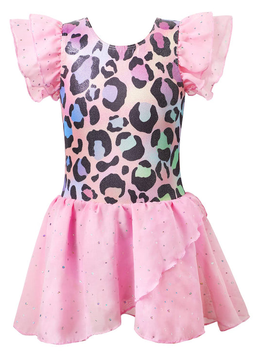 Girls Gymnastics Skirted Leotards size 6 7 Ballet Tutu Dance Dress Mermaid Unicorn Gymnastic Skirt(Baby Girls/Toddler Girls/Big Girls) (Leopard Pink, 6-7 Years)