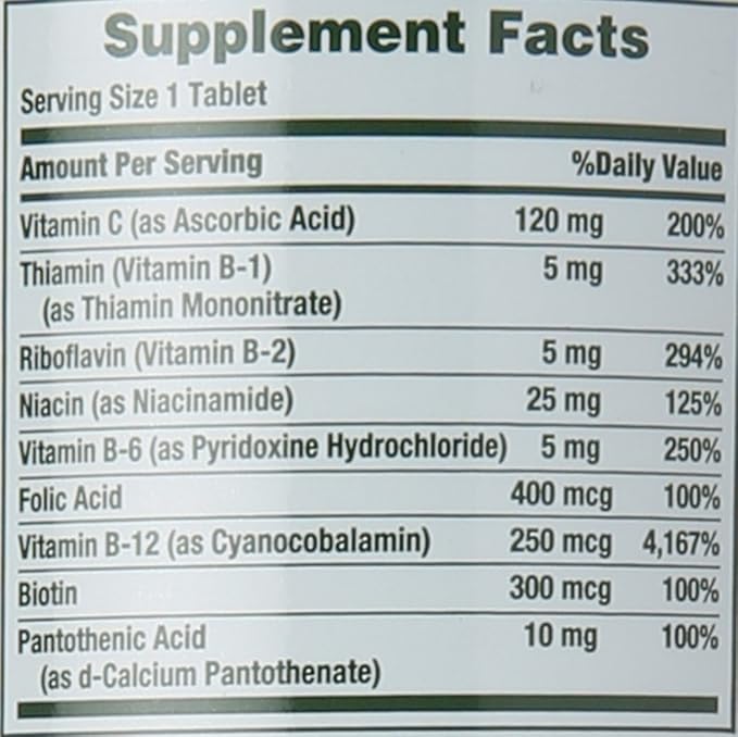 Nature's Bounty Vitamin B-Complex, Time Released Supplement with Folic Acid Plus Vitamin C, Supports Energy Metabolism and Nervous System Health, 125 Count (Pack of 2)