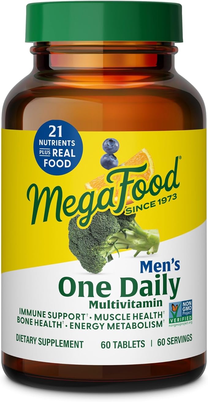 MegaFood One Daily Mens Multivitamins - Multivitamin for Men - Vitamin C, Vitamin D3 & Vitamin B12 - Muscle, Energy Metabolism & Immune Support - Vegetarian, Gluten Free - 60 Tablets, 60 Servings