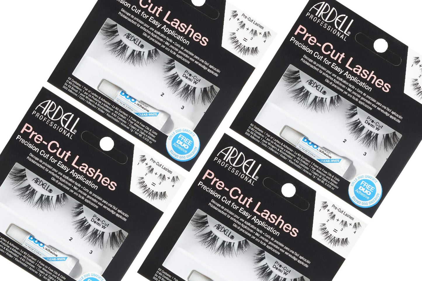 Ardell Pre-Cut False Lashes - Demi Wispies, Natural-Looking Strip Lashes, Includes DUO Adhesive, 4 Pack