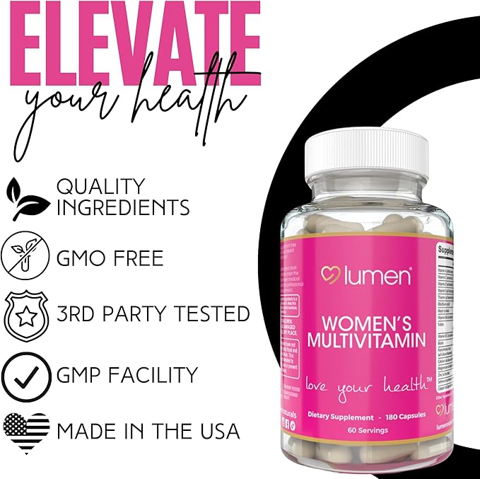 Women's Multivitamin Vitamin B12, A, C, D, & E - 180 Count - 60 Servings - Veggie Capsules