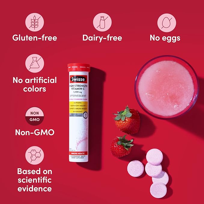 Swisse Effervescent Vitamin C 1000mg Dissolvable Vitamin C Powder Tablets | Immune Support Supplement and Antioxidant | VIT C Supports Immunity Health * | Ascorbic Acid Vitamin C Drink | 60 Tablets