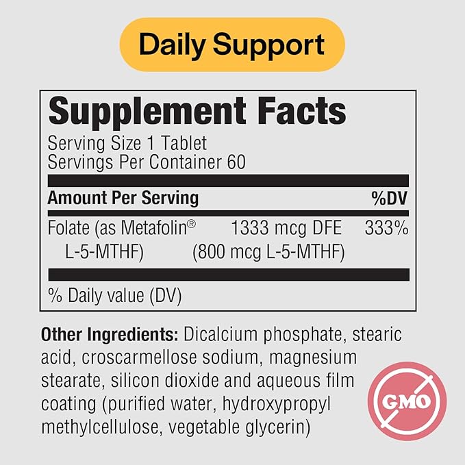 PureFormulas Methylfolate 800 mcg, Active B-9 Folate for Cardiovascular & Nerve Health, 5-mthf, Methyl Folate Supplement, Methylated Vitamins, Methylfolate Supplement for Women & Men 60 Tablets