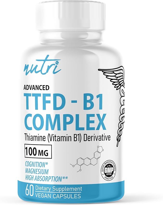 Nature's Fusions TTFD Thiamine B1 Supplement - 100mg 60 Servings - with 8mg Magnesium - No Toxic Fillers - TTFD Thiamine Tetrahydrofurfuryl Disulfide - Third Party Lab Tested - Nutri Supplements